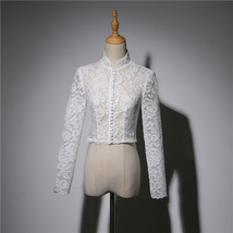 Women Retro Square Neck Lace Shirt Button Down Wedding Bridal Lace Crop Shirts image 3