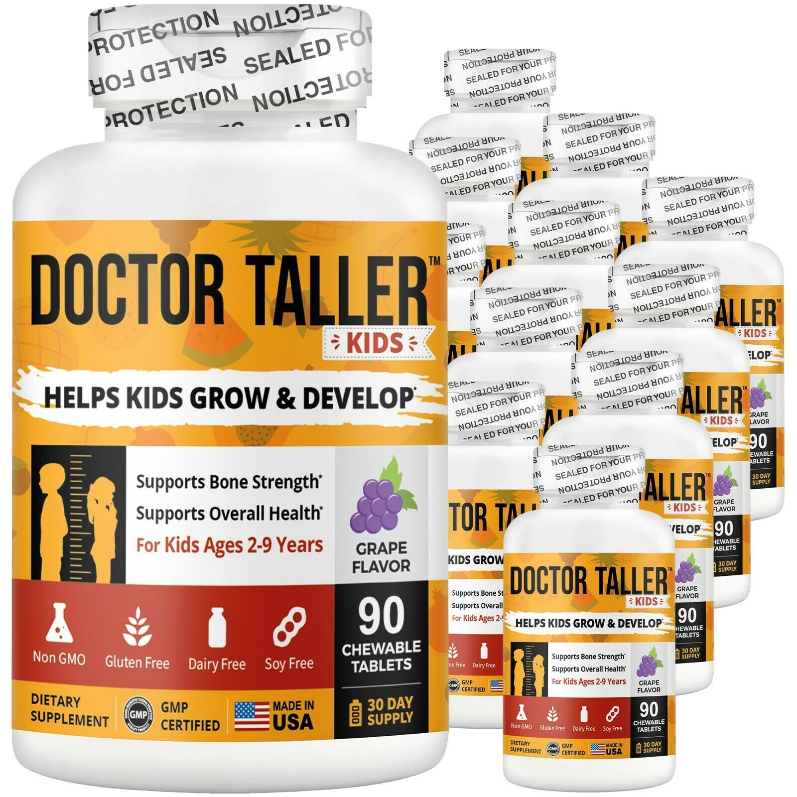 Pack of 12 - Doctor Taller Kids (from 2-9 years), Chewable Vegan Multivitamins