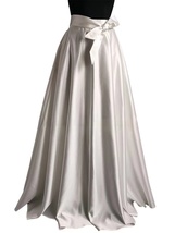 Women White MAXI Pleated Taffeta Skirt with Sash/Pockets Formal Maxi Satin Skirt image 6