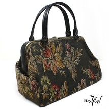 Vintage Black Floral Tapestry Carpet Bag Purse - Double Handles - 11x7 -... - $20.00