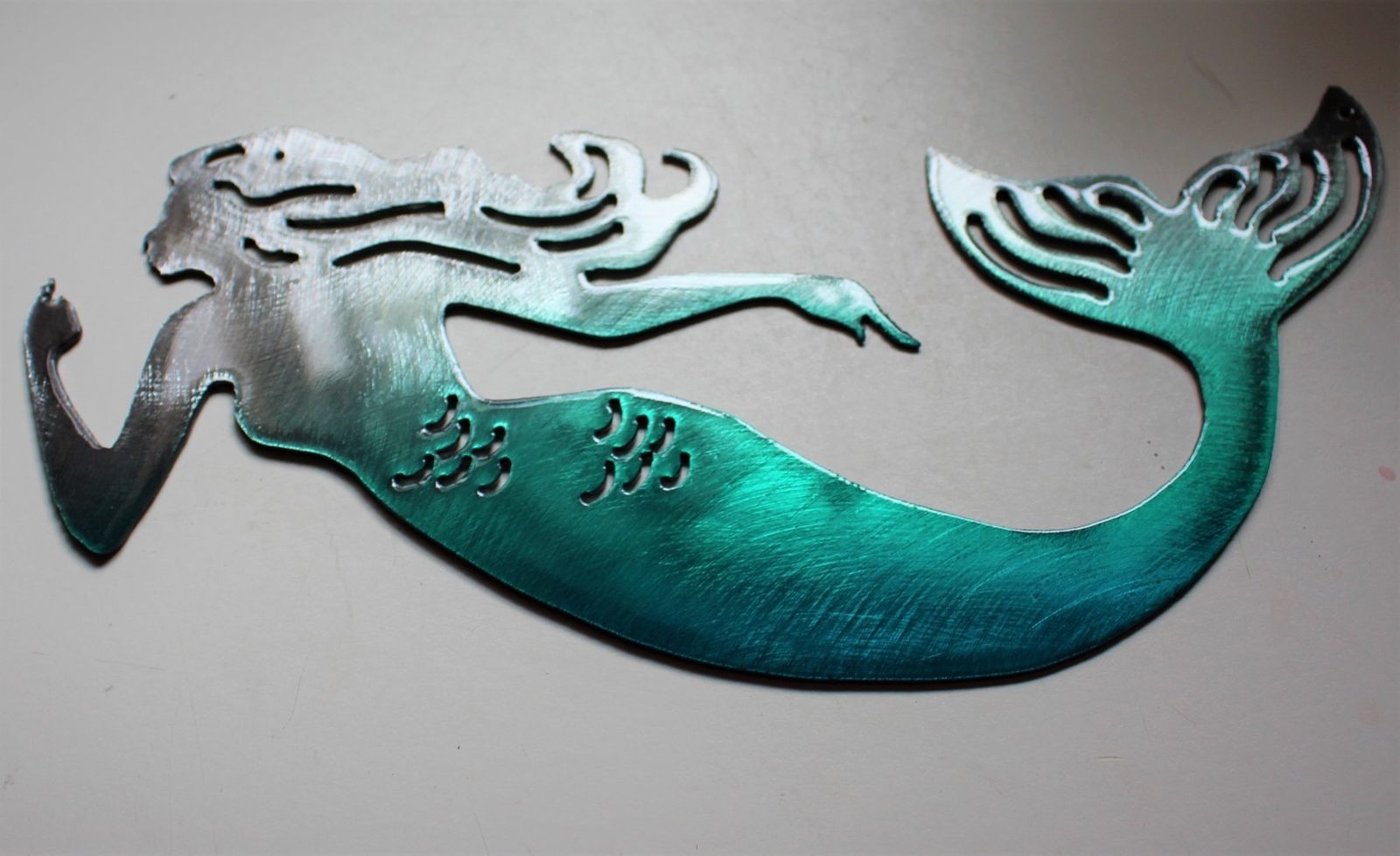 Swimming Mermaid Metal Wall Art teal tainted 5" tall x 12" wide