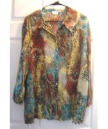 Women&#39;s CATO 22/24W Accordion Green Brown Blue Floral Abstract Long Slee... - $24.99