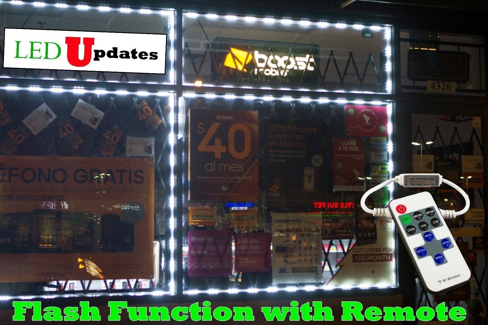 20ft FLASHING STOREFRONT WINDOW White 5050 LED LIGHT Module w/ remote