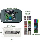 MINECRAFT CREEPER Hard Shell Pencil Case w/5 Gel Pens, Pouch &amp; Sticker S... - $16.82