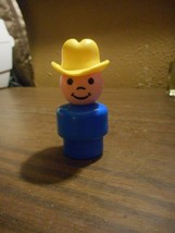 Vintage Fisher Price Little People Blue Farmer Yellow Hat All Plastic - $6.99