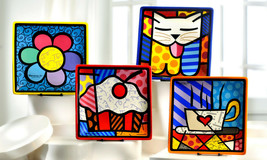 Romero Britto Square Side Plates Choice of 3  Rare Retired Collectible 8"