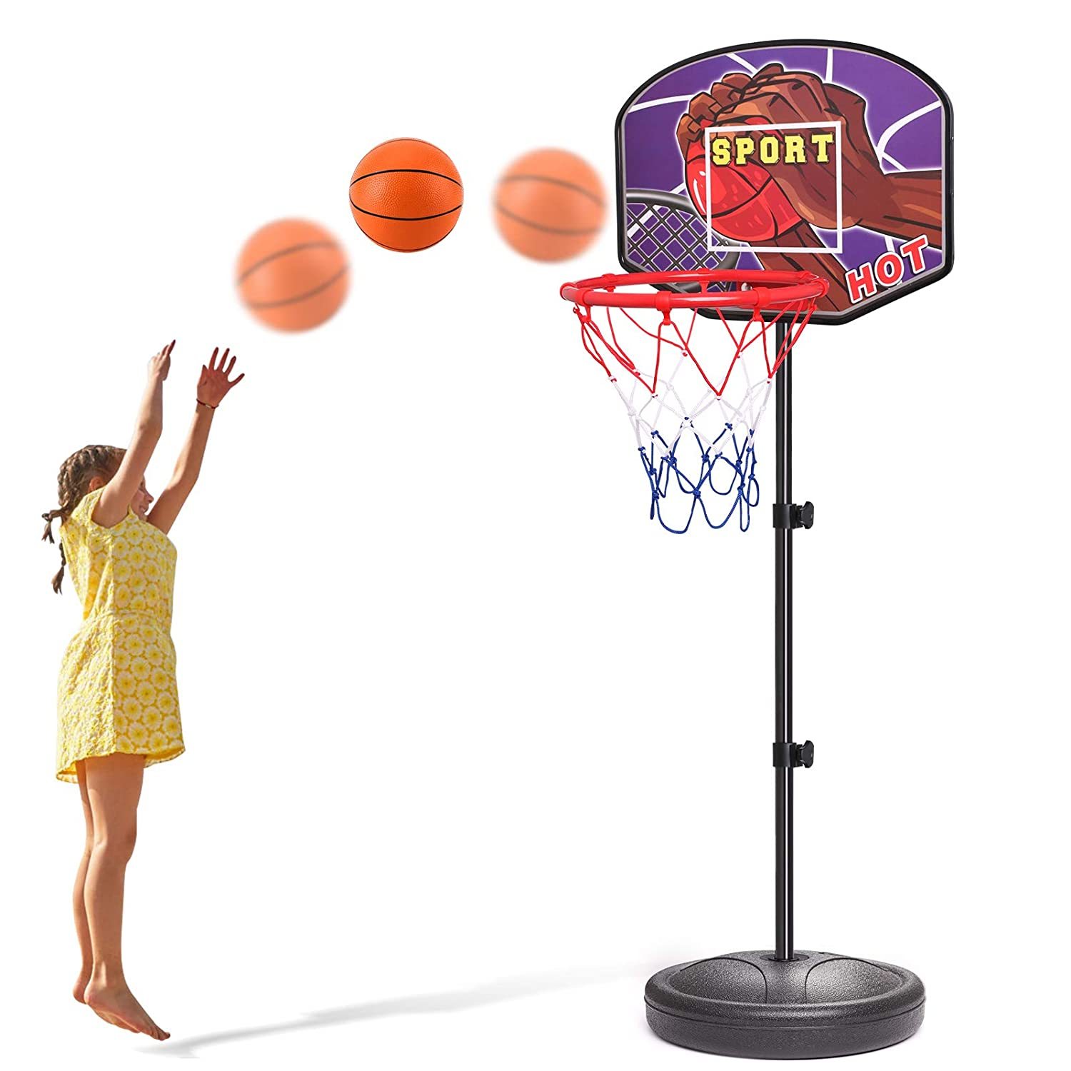 Mini Basketball Hoop For Kids Stand Adjustable Height 2.9 Ft -5.3 Ft W