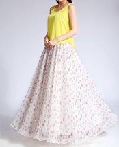 Summer MAXI Floral SKIRT Plus Size White Flower Maxi Chiffon Skirt Beach Skirt image 6