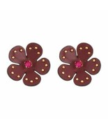 Red Kate Spade Brown Blooming Bling Leather Studs - $33.75