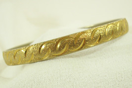  Vintage Monet Frosty Gold Plated Bangle Bracelet Embossed Designer Signed - $13.81