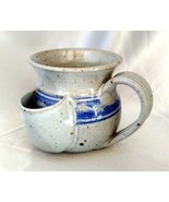 Vintage LUND Pottery Flecked Light Gray/Blue Mug w/ Teabag Holder - $11.66