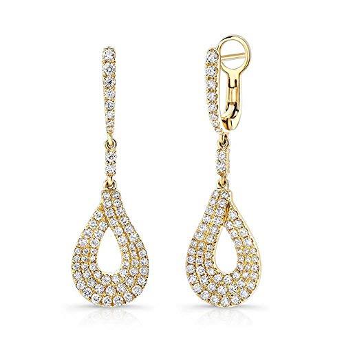 Elegant Touch 14K Gold Plated Unique Design Round White Diamond Ladies Dangling