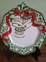 Fitz & Floyd Christmas Bells Octagon Canape Cookie Plate Red Green 2004 - $5.93