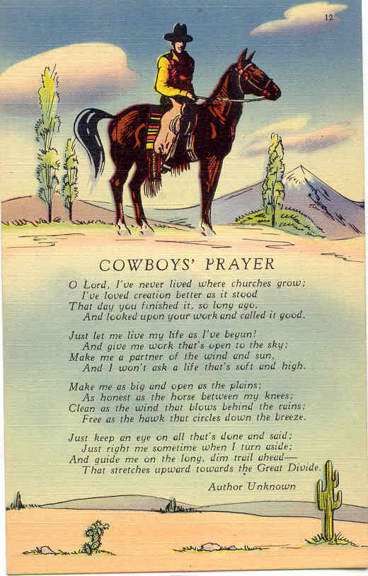 The Cowboys Prayer Vintage Post Card - Cowboy, Western Motifs