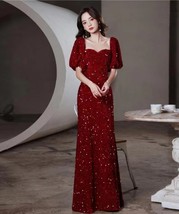 WINE RED Sequin Maxi Dresses Empire Half Sleeve Wedding Maxi Sequin Dresses  image 1