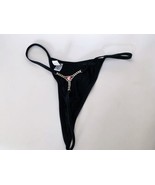Shirley Of Hollywood Silk Thong With Jewels One Size Black - $19.79