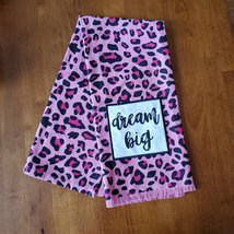Kitchen Tea Towel, Dream Big, Pink Leopard Print hand towel with fringe, Cotton image 3