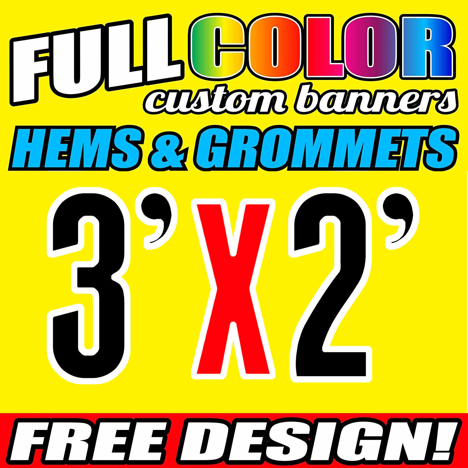 3x2' Ft Custom Banner 13oz Vinyl Outdoor Personalize Signs Advertise 36 