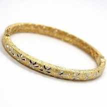 SOLID 18K YELLOW WHITE GOLD BRACELET, RIGID, BANGLE, FINELY WORKED WITH FLOWER image 2