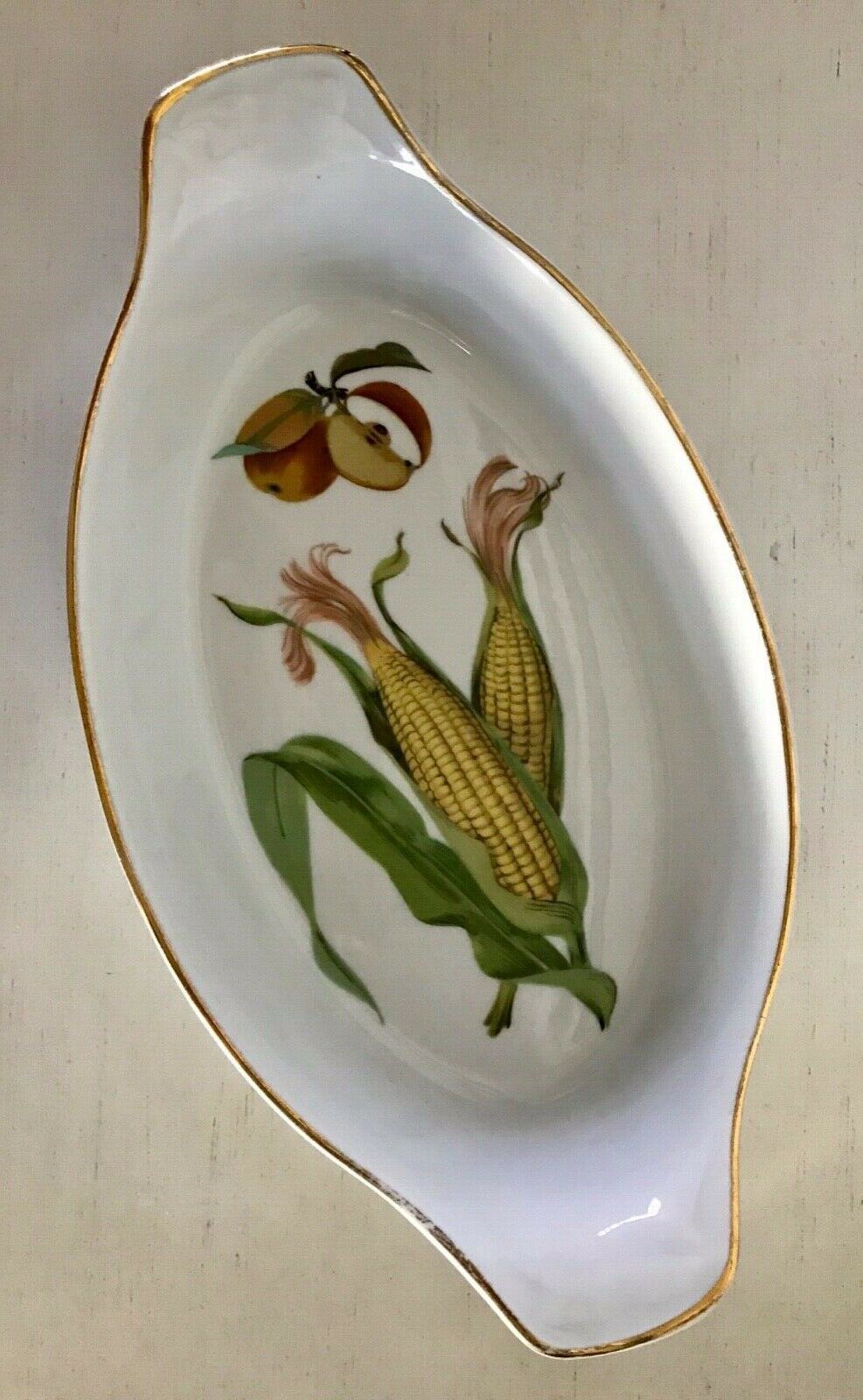 Primary image for Evesham Gold Augratin Porcelain Royal Worcester Fruit Gold Trim 13-3/4 x 7-1/2"