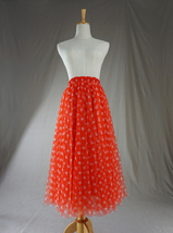 Polka Dot Tulle Midi Skirt Women High Waisted A-line Tulle Tutu Skirt Plus Size image 15