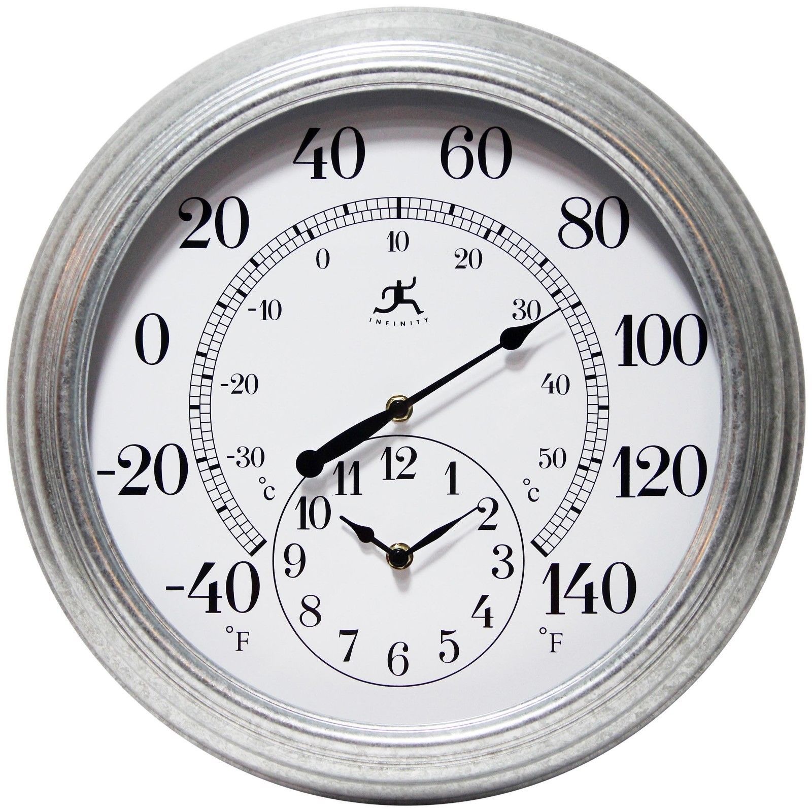 Prague Indoor/Outdoor Thermometer Wall Clock BuiltIn Garage Patio 16