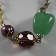 .925 RHODIUM SILVER AND YELLOW GOLD PLATED BRACELET WITH GREEN JADE, AMETHYST image 2
