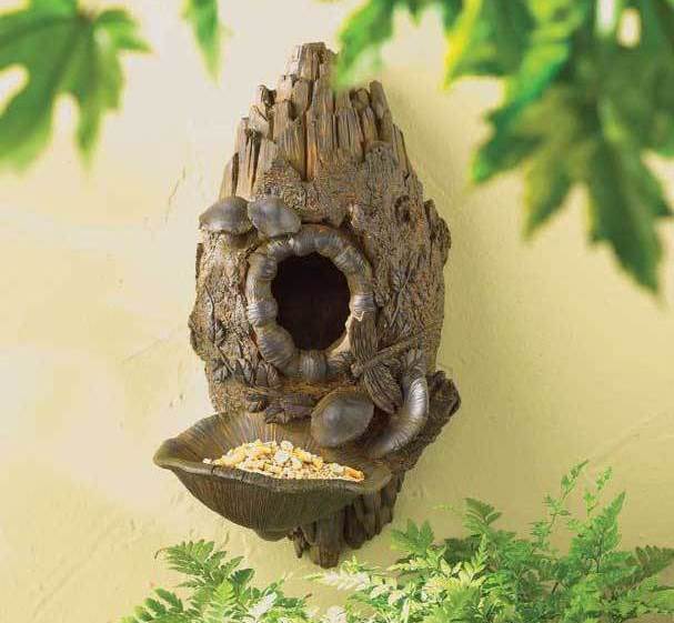 Tree Stump Log Birdhouse with Feeder Birdhouses