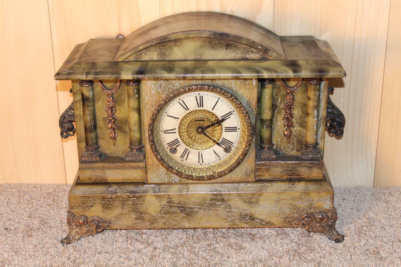 Antique Ingraham 8 Day Gonging Mantle Clock ~ Weathered Finish ~ - Desk ...