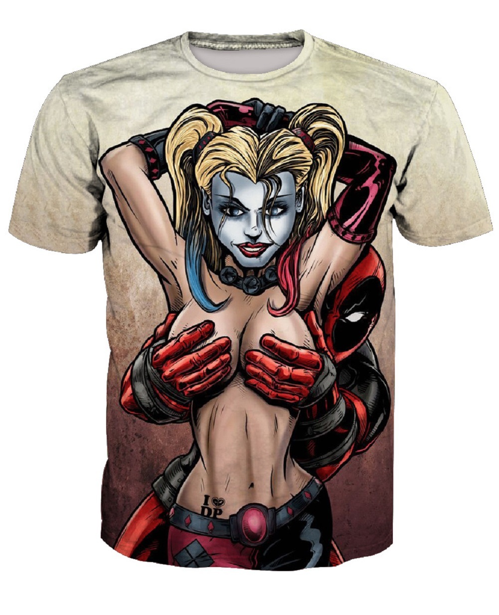 Image of Yosinacos Men's US Size Deadpool Harley Quinn Cosplay Costume Cotton T-Shirt