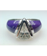 PURPLE ENAMEL and CUBIC ZIRCONIA Art Deco RING in Sterling Silver - Size 6 - $60.00