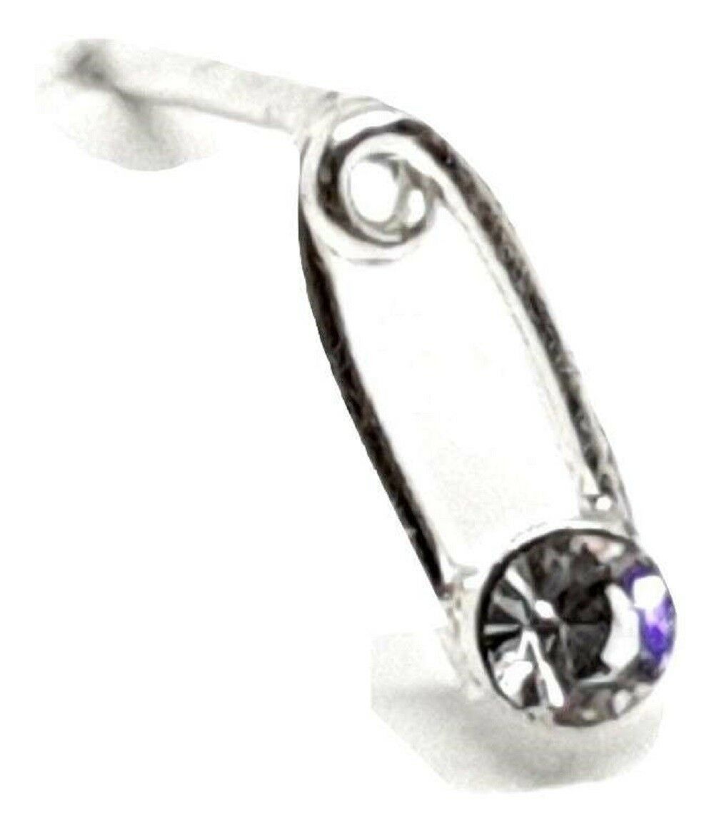 Safety Pin Nose Stud Clear Cz Cubic Zirconi