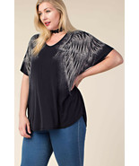 Black Wing Print Knit Tunic Plus Size Top by Vocal  Apparel 1X, 2X, 3X - $39.99
