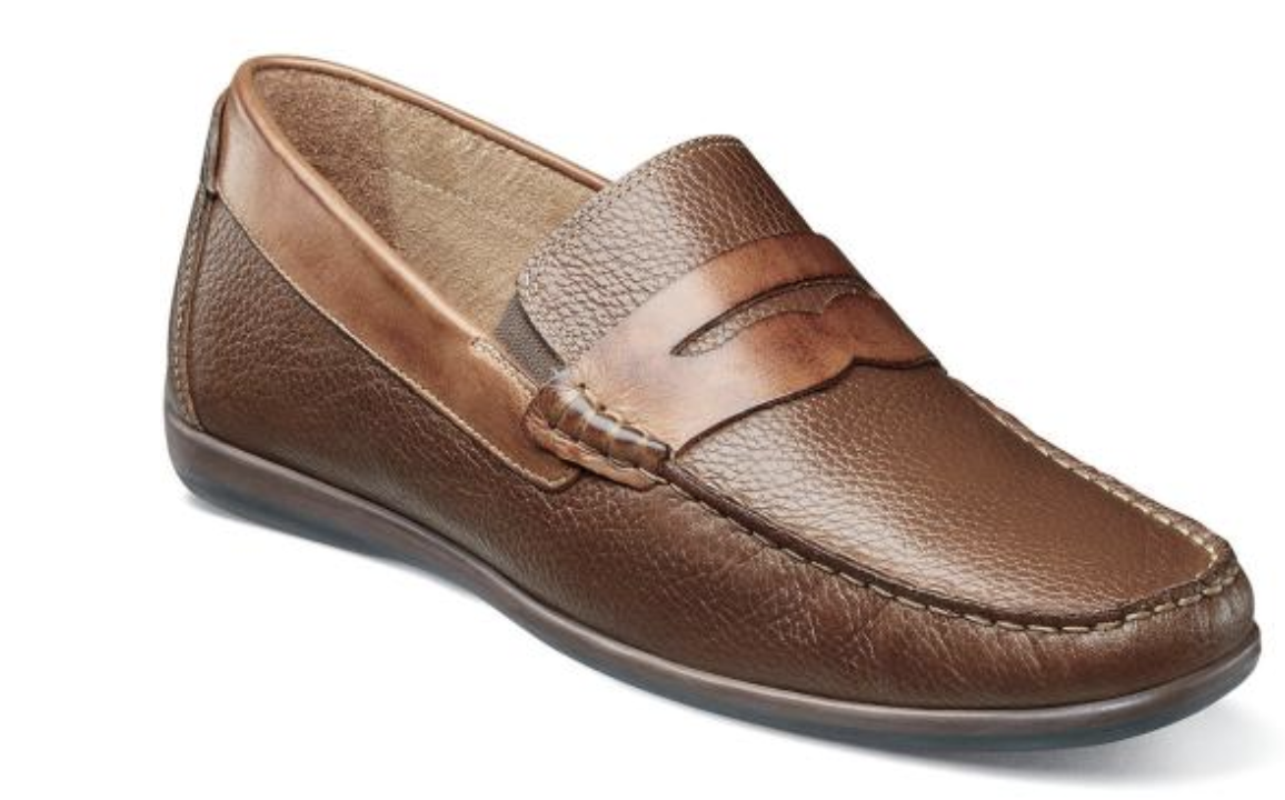 Men's Dress Shoes Moc Toe Slip On Penny Loafers Tan Leather STACY ADAMS 25373