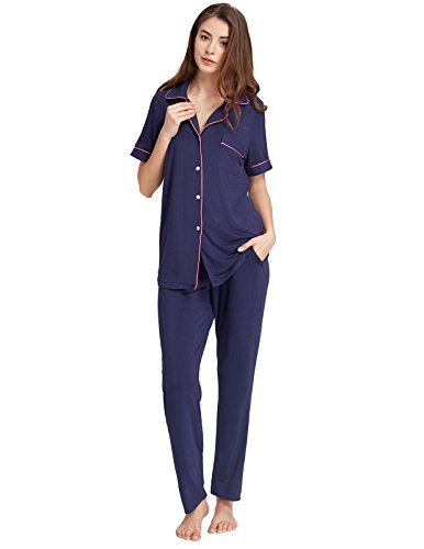 Zexxxy Women Pajama Set Petite Cute Notch Collar Button Down Nightie ...