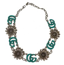 GUCCI Marmont Sterling Silver GG Statement Necklace Turquoise Resin Sunflower - $1,950.30