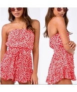 Princess Polly Romper Size 4 Vinca Red White Floral Strapless Ruffled Pl... - $27.67
