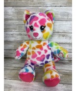 Build A Bear Cat Plush Stuffed Animal White With Rainbow Hearts Colorful... - $12.99