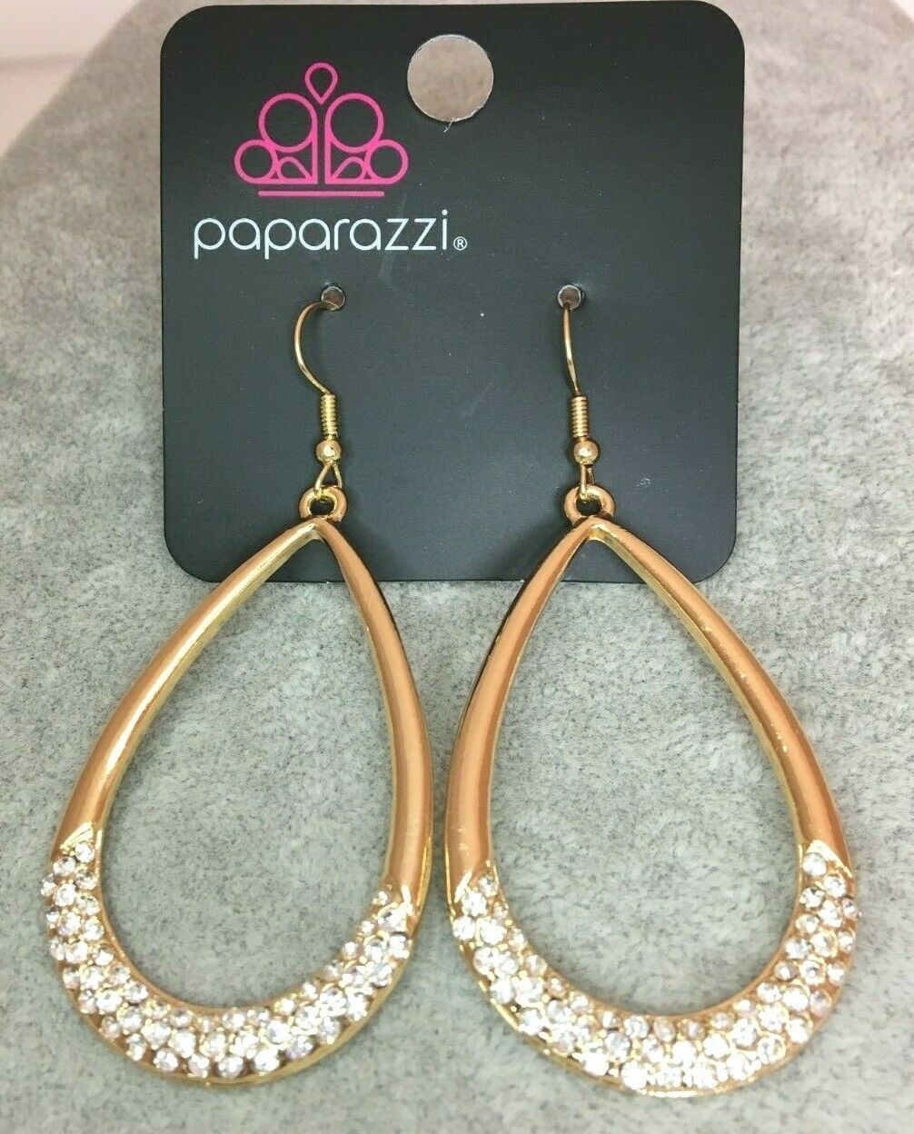Paparazzi Take A Dip Gold Earrings Glittery Lure Encrusted White
