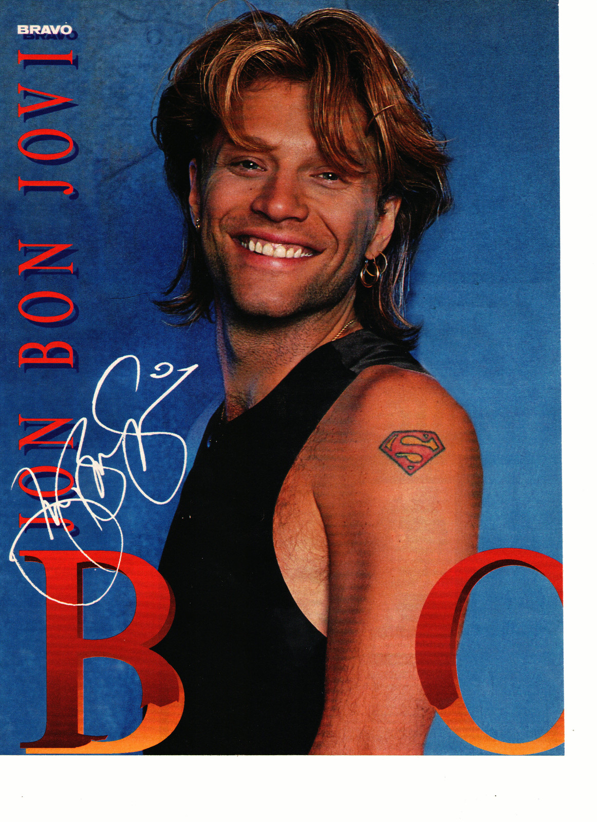 Show full-size image of Jon Bon Jovi teen magazine pinup clipping Bravo sup...