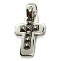 SOLID 18K BLACK & WHITE GOLD DOUBLE SQUARE CROSS, 0.8",  SMOOTH, ITALY MADE image 2