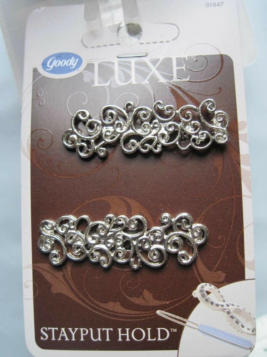 2 Goody Luxe Stay Put Slide Proof Metal Hair Barrettes Secure Back