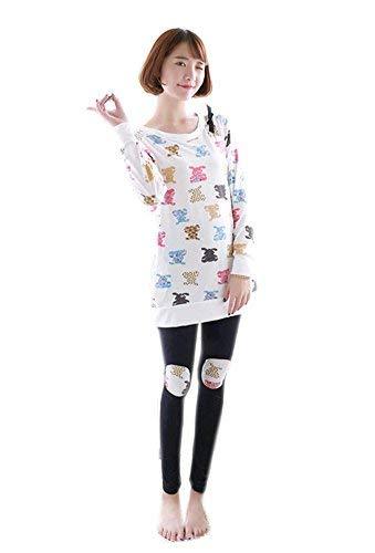 Cute Bear Patchwork Pajama Set for Women, M