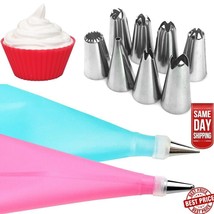 Silicone Icing Piping Cream Pastry Cake With Steel Nozzles 10 Piece Set ... - $3.67