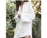 Olid white sexy hollow out deep v neck above knee beach blouse dress swim cover up thumb155 crop