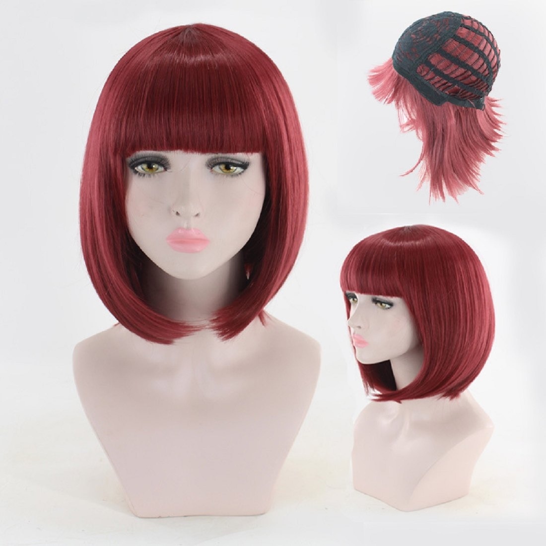 Short Bob with Bangs Heat Resistant Synthetic Hair Wigs for Women 10inches