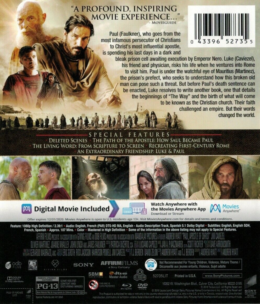 Paul - Apostle of Christ (Blu-ray + DVD) James Faulkner, Jim Caviezel ...