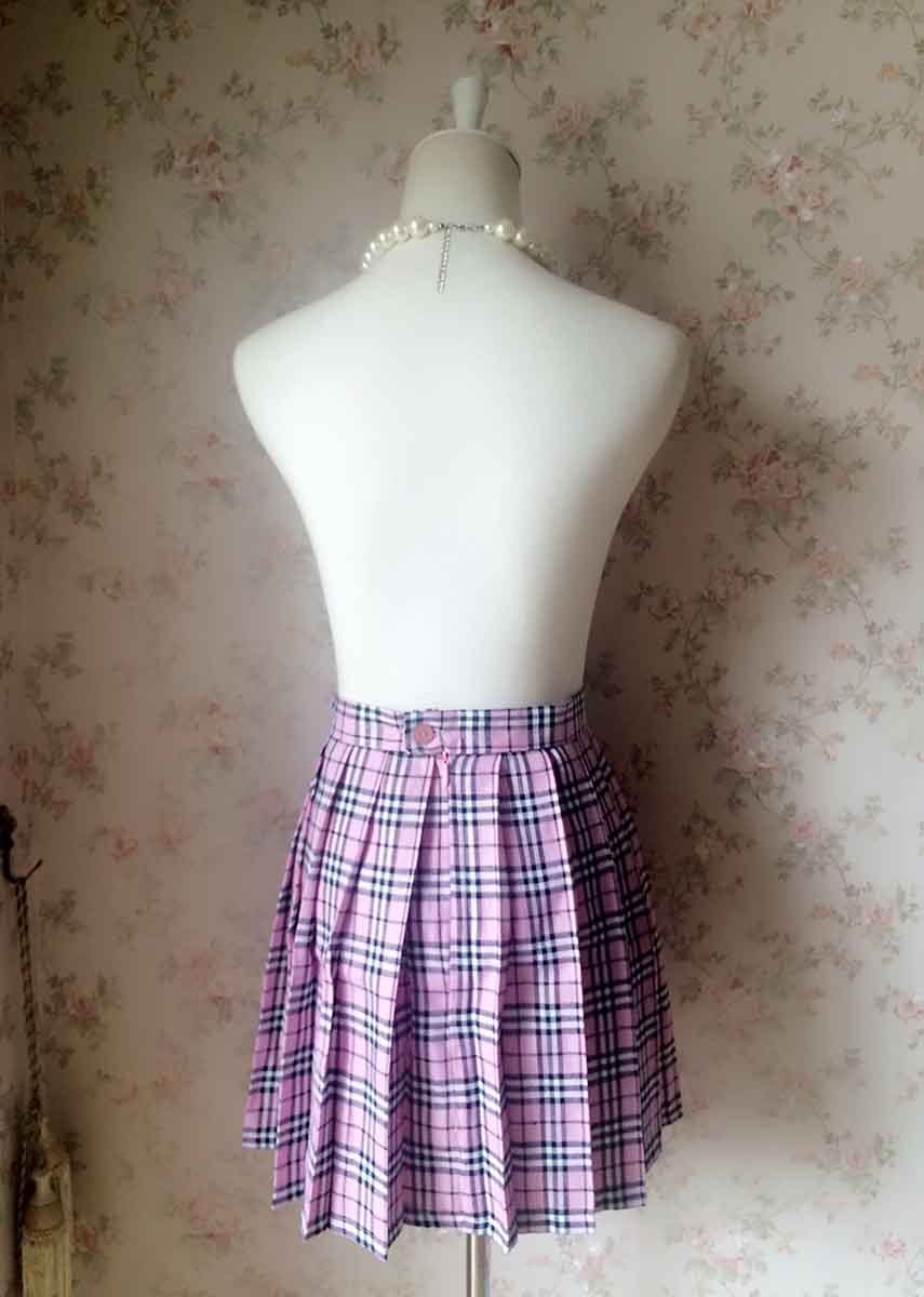 PINK Plaid Skirt Pleated Women Girl Mini Plaid Skirts Plus Size Pink