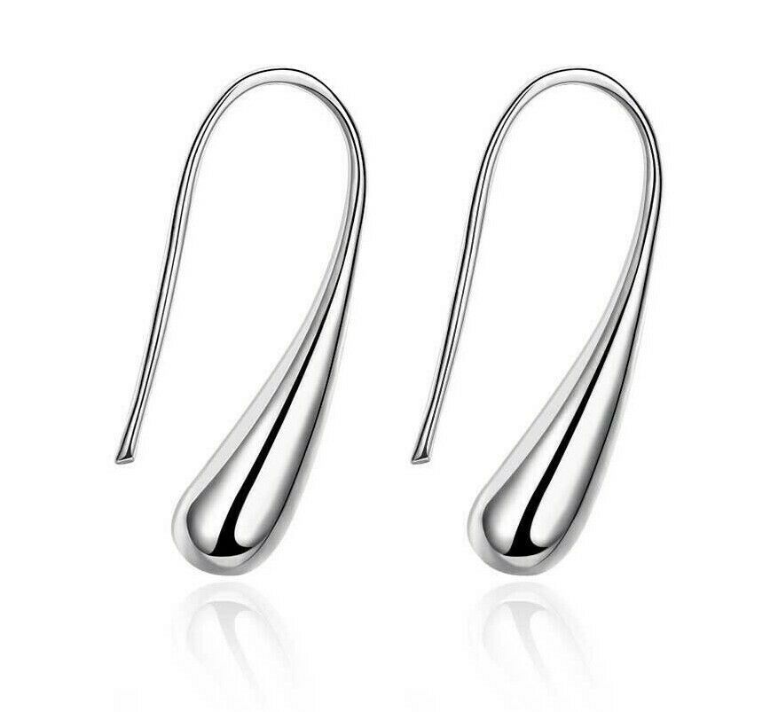 18K White Gold Plated Threader Drop Dangle Hook Earrings Teardrop