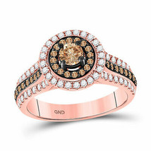 14kt Rose Gold Round Brown Diamond Halo Bridal Wedding Engagement Ring 1 Ctw - $1,246.61